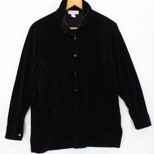Vintage Express Tricot Velvet Shirt Top Womens Black Button Down Size Medium M